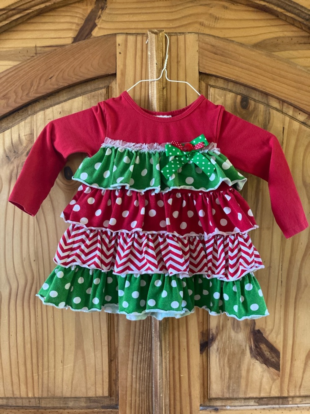 Girls Allison Ann red green tiered long sleeve dress size 3T